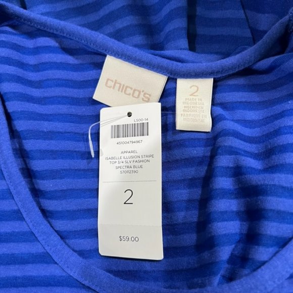 Chico's NWT Semi Sheer Blue 3/4 Sleeve Blouse Size Large - Picture 10 of 10